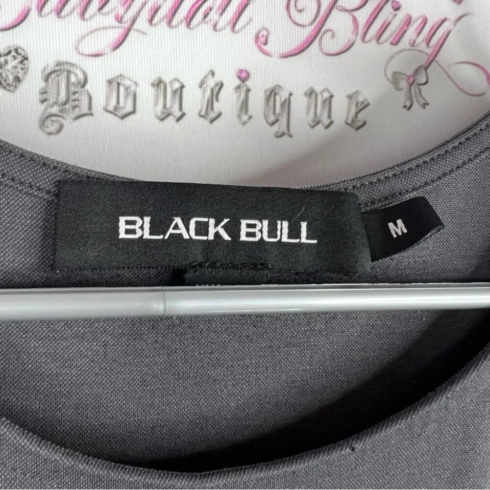 Black bull long sleeve puff shoulder top Women's Charcoal Blouse